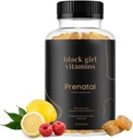 Schwarze Mädchen Vitamine - Pränatale Gummis für Frauen Vitamin mit Folat für Knochengesundheitsunterstützung, Glutenfrei, (Raspberry-Lemonade), 60ct