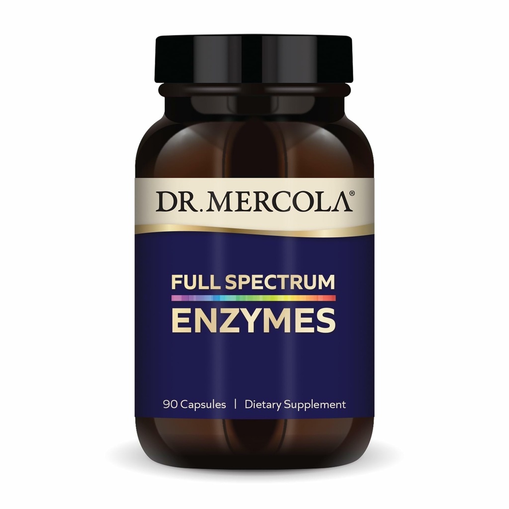 Dr. Mercola Full Spectrum Enzymes - 22 verschiedene Enzyme - unterstützt Verdauungs- und Immungesundheit - Hilft Digest Kohlenhydrate, Fette, Proteine & Fiber - Non-GMO, Gluten-Free & Soy-Free - 90 Kapseln