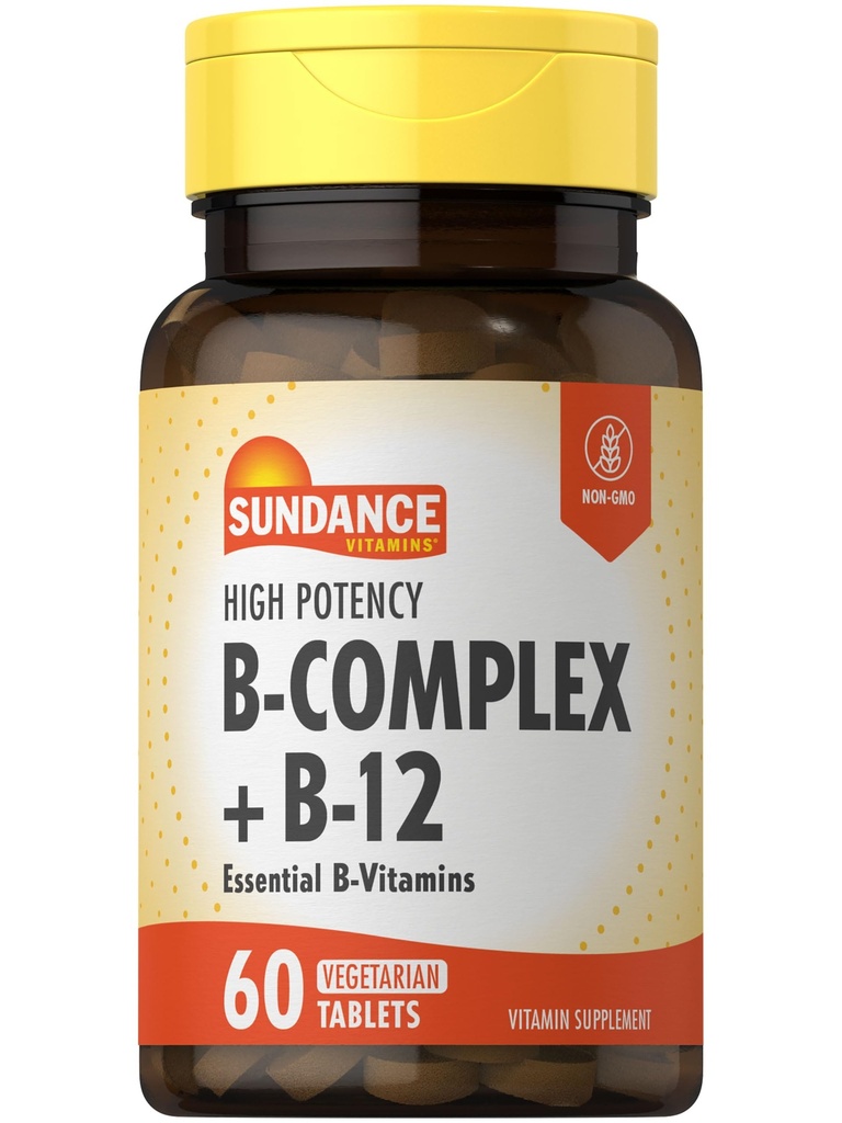Sundance Vitamin B-Komplex | mit B-12 | 60 Tabletten | Hohe Potenz | Vegetarisch, Non-GMO, und Glutenfreie Ergänzung