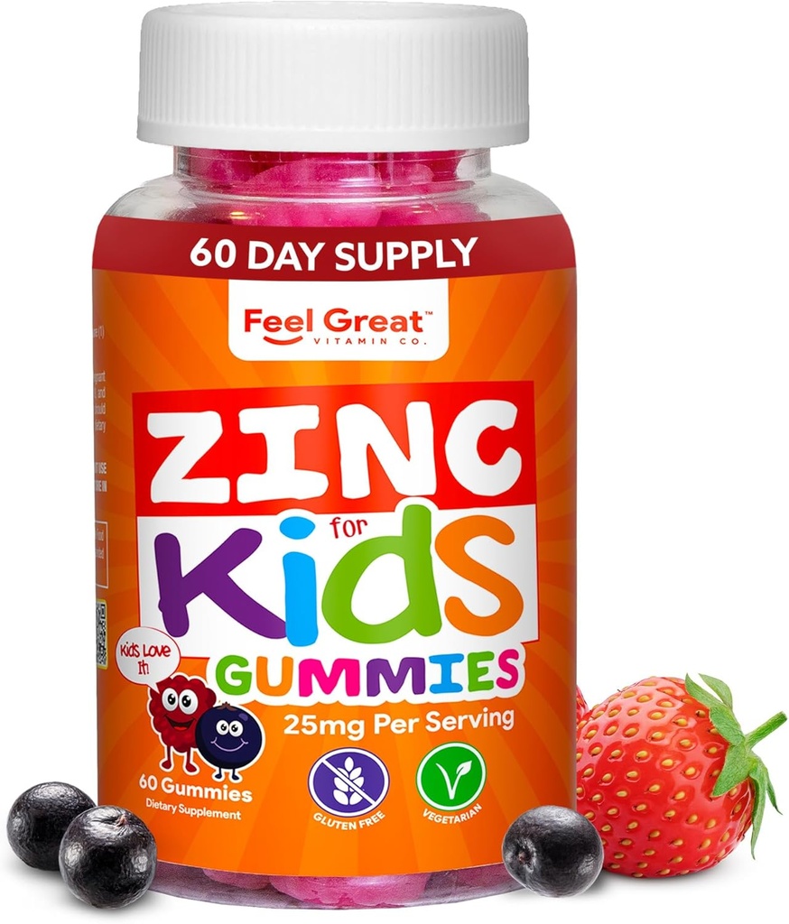 Spüren Sie große Zink-Gummien für Kinder | Bolster Ihr Kinder Immunsystem mit Yummy Kinder Vitamine | Great Tasting Natural Flavor Gummy Supplement Vitamine | 60 Gummis