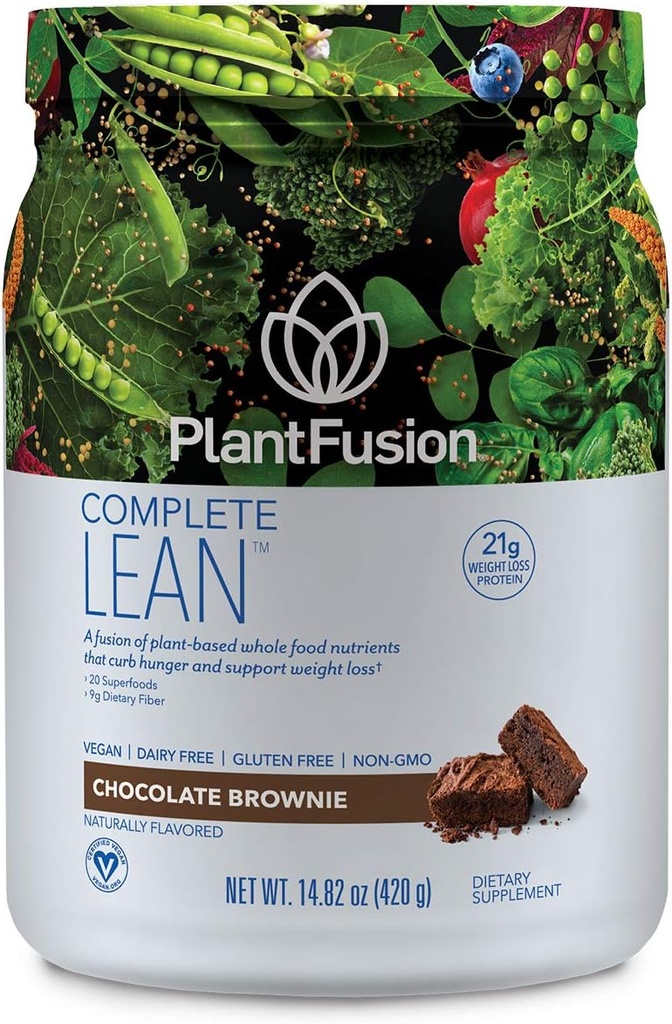 PlantFusion Poudre de protéines à base de maigre - Fibre prébiotique, superaliments et enzymes digestives - Vegan, sans gluten, sans soja, sans OGM - Chocolate Brownie 1 lb