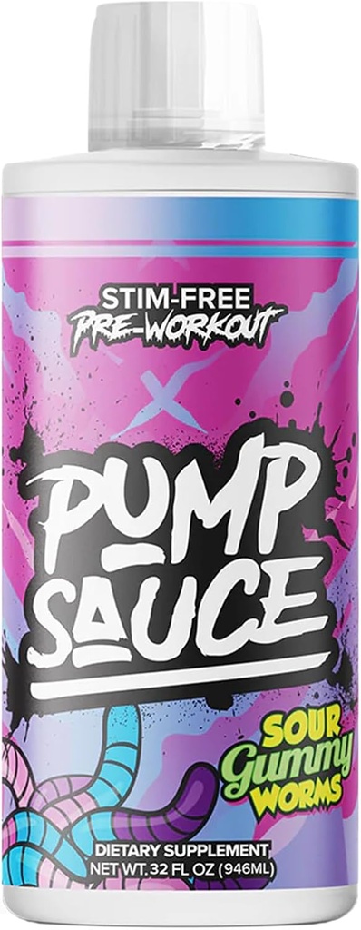 Pumpe Sauce Pre-Workout - 32 oz, Sauer Gummy Worms, kein Koffein, Volle Spectrum Flüssigkeit, Glutenfrei, Vegan, Zero Sugar