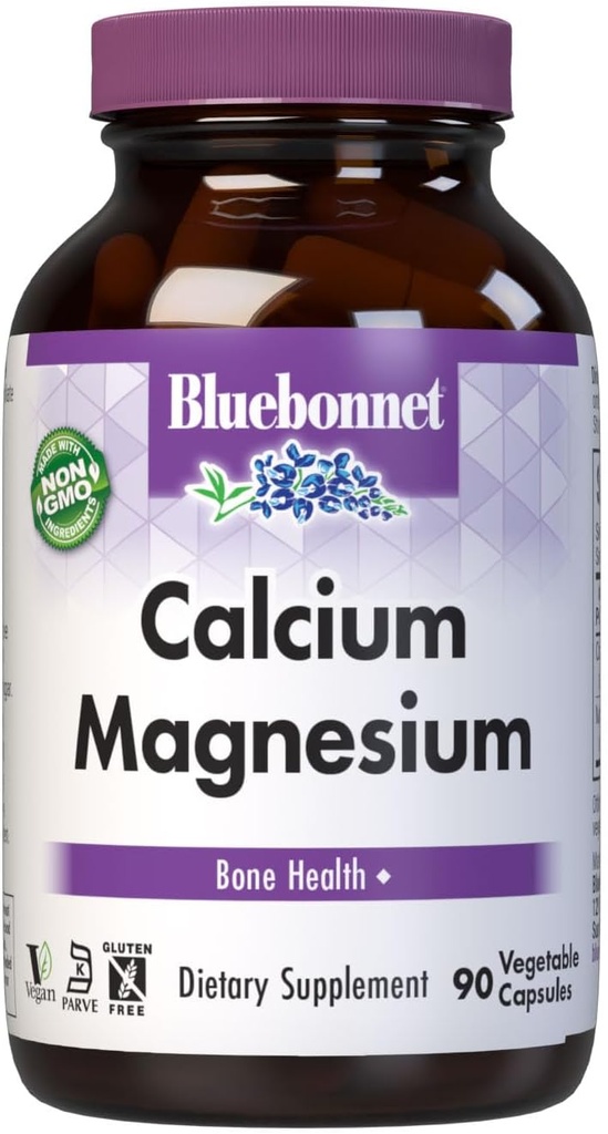 Bluebonnet Nutrition Calcium & Magnesium, Knochengesundheit*, Non-GMO, Vegan, Kosher zertifiziert, Glutenfrei, Sojafrei, 90 Gemüsekapseln, 30 Portionen