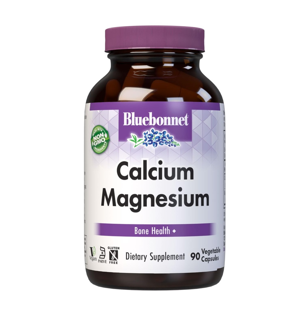 Bluebonnet Nutrition Kalzium & Magnesium, Knochengesundheit *, Nicht-GVO, Vegan, Koscher zertifiziert, glutenfrei, Sojafrei, 90 Gemüsekapseln, 30 Portionen