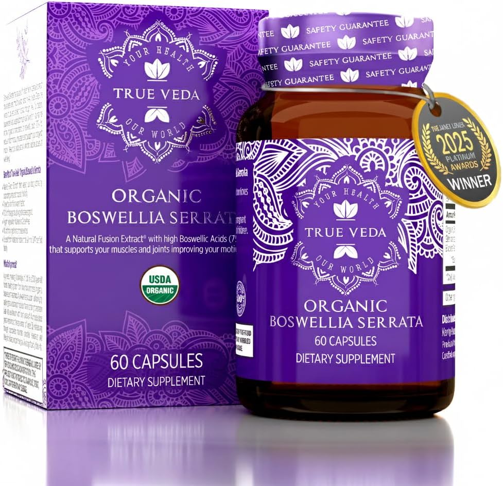 Bio Boswellia Extrakt Kapseln - Boswellia Serrata Extrakt Kapseln | USDA Organic Supplement | 5:1 Extrakt | Max Strength 75% Boswellic Acid | Boswellia Complex | 60 Vegan Boswellia Kapseln