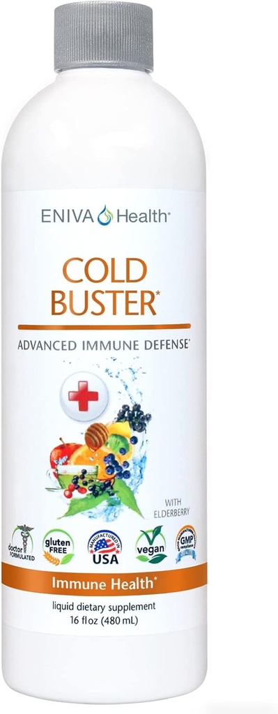 Eniva Elderberry Sambucus Immune Support Syrup, Vitamin C, Ionic ZINC, Vitamin D, Echinacea, Antioxidants & More, All-in-One Liquid, Low Carb, Low Sugar, Keto Friendly, Non-GMO & Gluten Free - 16 oz