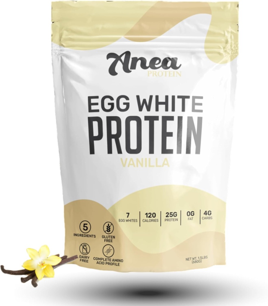 Anea Egg White Protein Powder | 25g Protein | Dairy Free | Gluten Free | Fat Free | Amino Acids | High Biological Value (1,5 Pfund (Pack von 1) (1,5 Pfund (Pack von 1), Vanille)