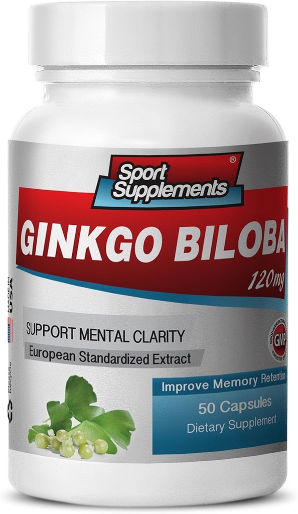 Gehirn-Ergänzungen für Gedächtnis und Fokus - Ginkgo BILOBA 120MG - Gingko biloba Pflanze, Fokus-Ergänzungen für Erwachsene, Gingko biloba Ergänzungen, Ginko biloba Pillen Natürlich, Memory Supplement - 1B 60 Caps