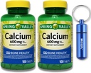 Kalzium Knochen Gesundheit Nahrungsergänzung Tabletten, 600 mg, 100 Count (2-Pack) Bundle mit BROS2FL Schlüsselanhänger Wasserdicht tragbare Metall Pille Box (2 Artikel)