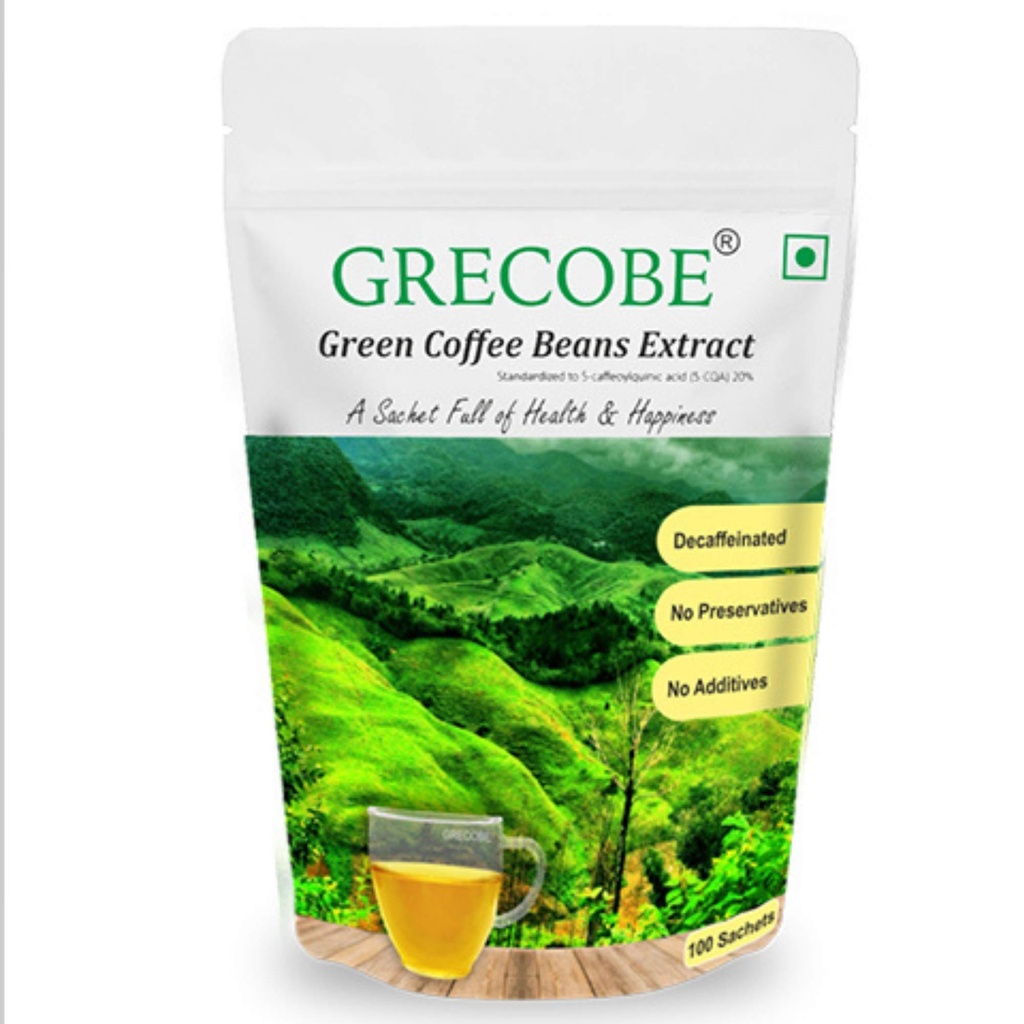 100% reine grüne Kaffeebohnen Extrakt mit 50% chlorogenen Säuren, entkoffeiniert, Antioxidans | Stoffwechsel - (1Pouch- 100 Beutel)