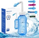 MAOEVER Neti Pot Sinus Rinse Nasal Wash 300ML Neti-Pot avec 30 sachets de sel de lavage nasal et thermomètre Sticker Nettoyeur de nez Nettoyeur de bouteille Irrigation de pression pour adulte et enfant sans BPA (bleu)