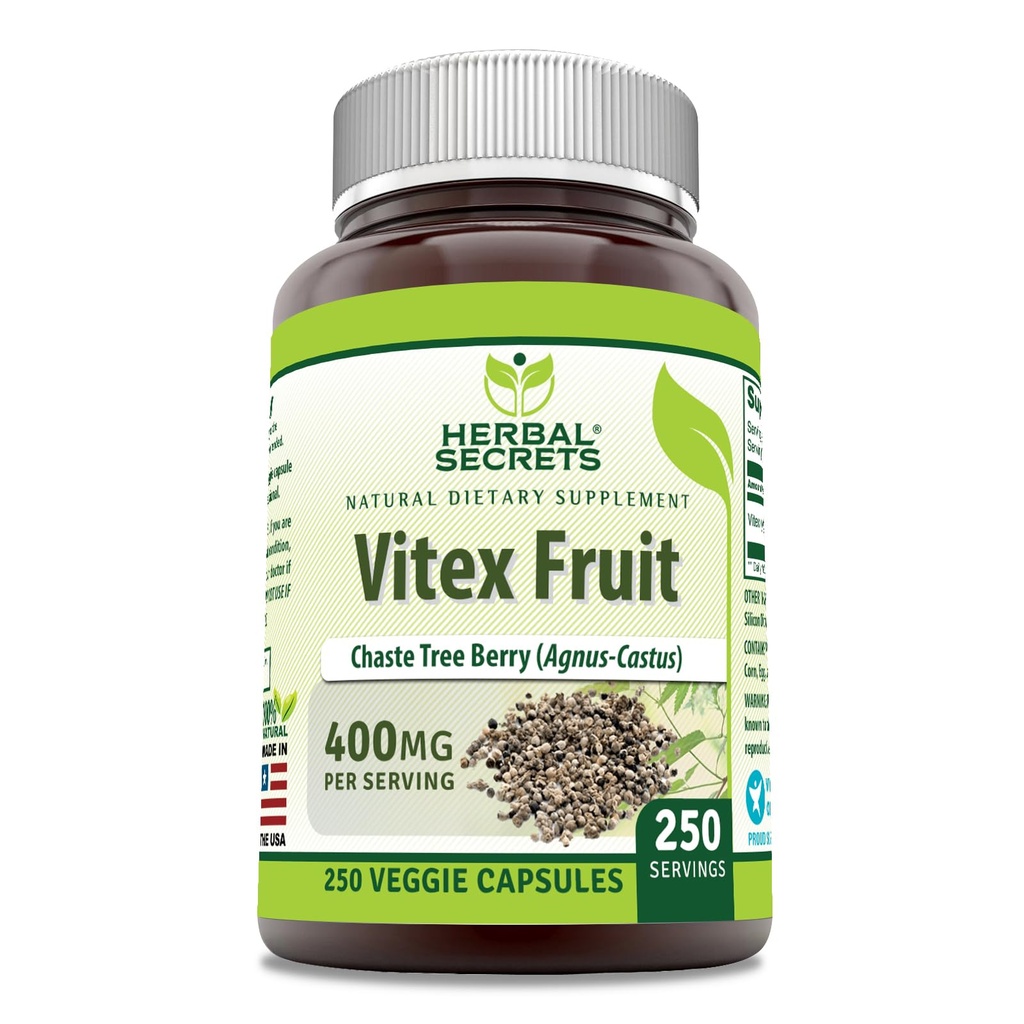 Secrets à base de plantes Vitex Fruit 400 mg 250 Gélules Suppléments de capsules Véggies