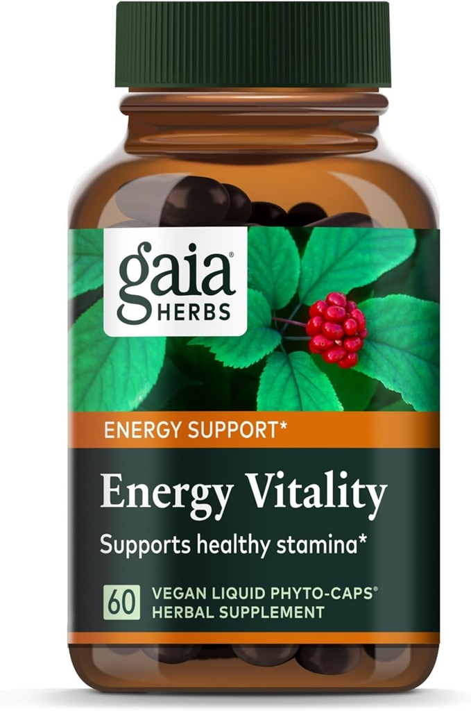 Gaia Herbs Energy Vitality - Energie-Supplement zur Erhaltung gesunder Energie- und Stressniveaus - mit Ginkgo, Ginseng, Green Tea und Nettle* - 60 Vegan Liquid Phyto-Capsules (20-Day Supply)