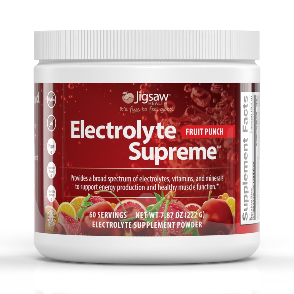Jigsaw Gesundheit Elektrolyt Supreme | Broadtrum von Elektrolyten + Trace Minerals | Fruit Punch Flavor | 60 Servierungen (Jar)