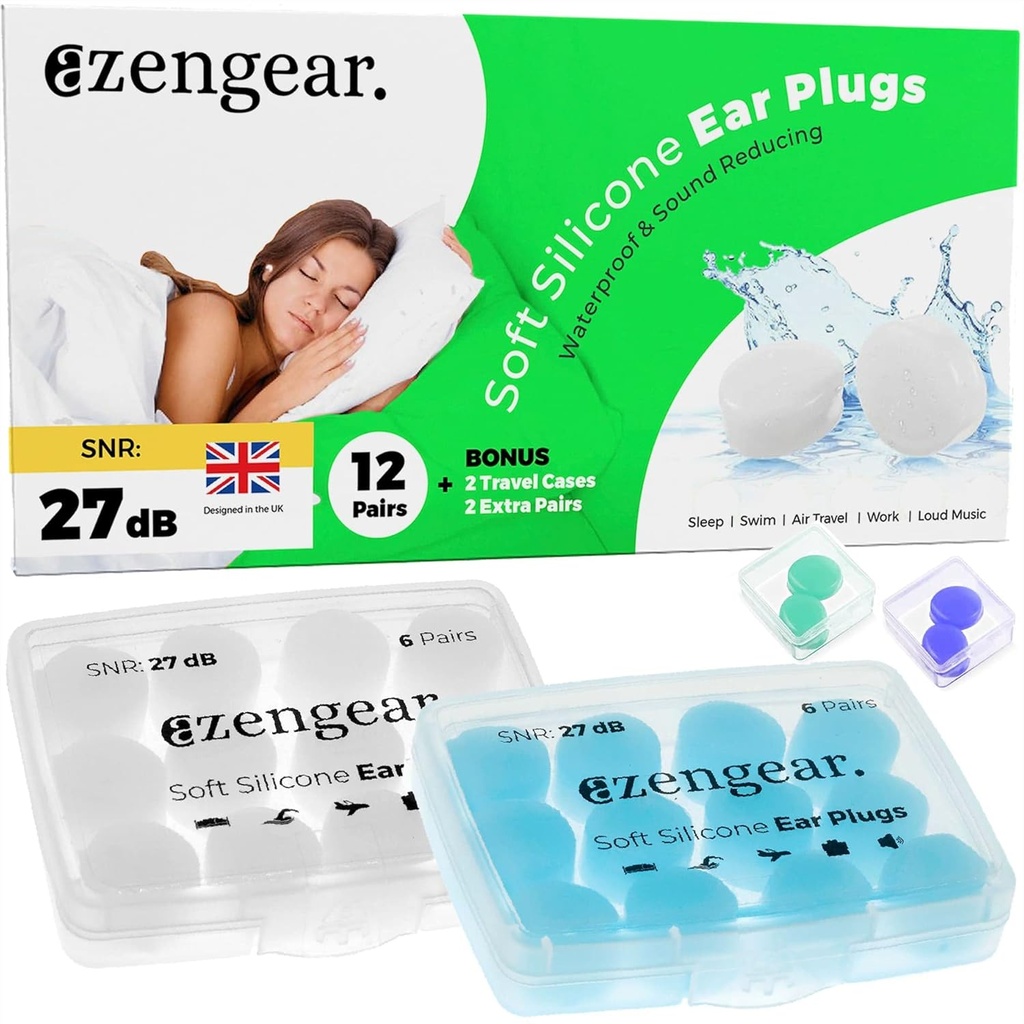 Ohrstecker für Schlaf (14 Paare), Weiche Silikon-Earplugs, Wiederverwendbar, Schlafen, Lärm Sound-Abbrechen, Schwimmen, Arbeiten