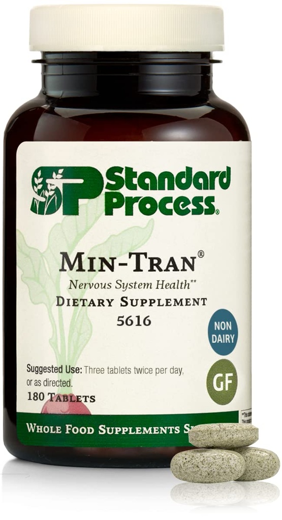 Standard Process Min-Tran - Nervous System Health Supplement - Gute Quelle von Magnesium - unterstützt Schlafwege und eine gesunde Stress-Reaktion - Glutenfrei, Non-Dairy & Non-Soy - 180 Tabletten