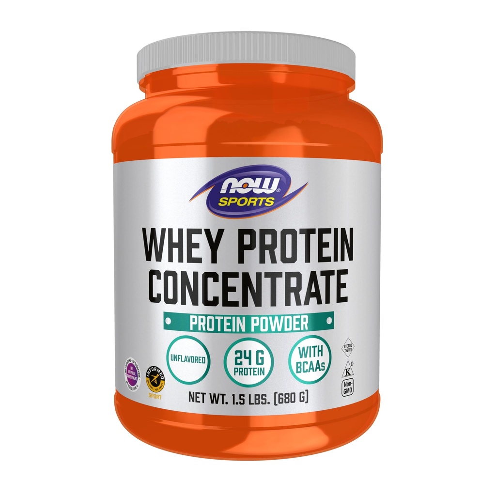 NOW Foods Sports Nutrition, Whey Protein Konzentrat, 24 g Mit BCAAs, Unflavored Powder, 1,5-Pound