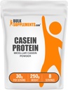 BulkSupplements.com Poudre de protéines de caséine - Poudre de caséine micellaire, protéines à digestion lente - Sans aromatisants et sans gluten, 30g par portion, 250g (8,8 oz) (paquet de 1)