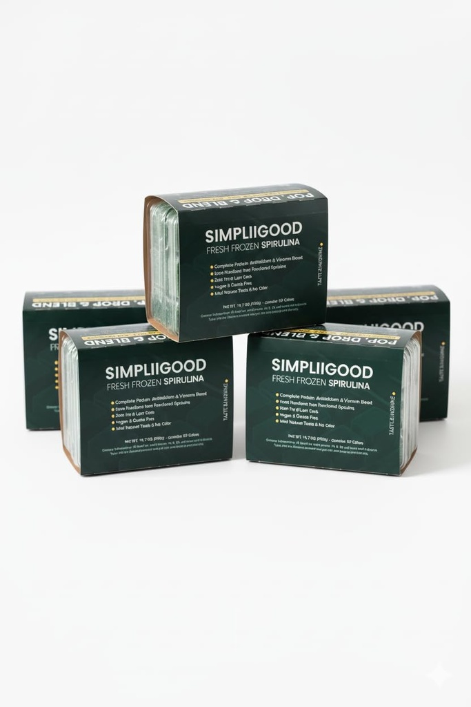 Frozen Spirulina Premium Superfood für Erwachsene & Teens Nährstoff-Rich Einfach zu verwenden Frozen Spirulina 12 Trays Enthält 10 Cubes in jedem Pack. 2 Cube = 28g (ein Servieren)