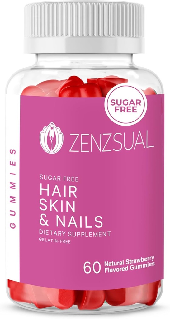 ZENZSUAL Haar-, Haut- und Nailgummis – Multivitamin mit Biotin, Vitamin C, B12 und Zink – Vegan-Ergänzung und Zuckerfrei (60 Gummi)