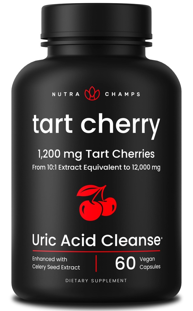 Bio Tart Kirschen Extrakt Kapseln 12.000mg - Hergestellt aus Montmorency Tart Cherry Konzentrat, Celery Seed & Bilberry - Uric Acid Cleanse & Joint Support - Vegan Kapseln