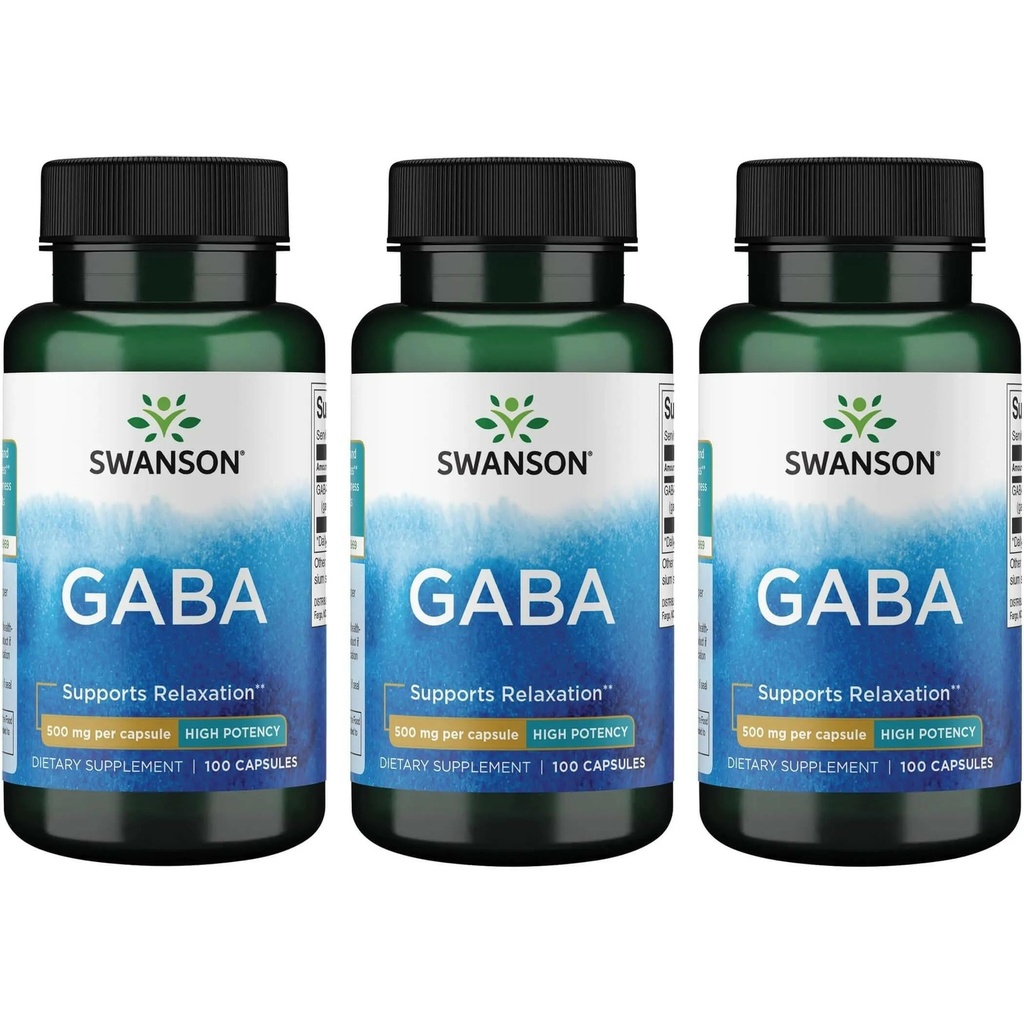 Swanson GABA - Supplément Acid Amino Promouvoir le repos et la relaxation pour soutenir le sommeil reposé - Formule à haute puissance pour soutenir les niveaux de stress en santé - (100 capsules, 500 mg chacune) (3 pack)