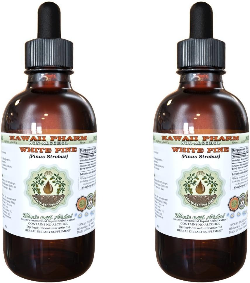 White Pine Alcohol-Free Liquid Extract, White Pine (Pinus Strobus) Dried Bark Glycerite Natural Herbal Supplement, Hawaii Pharm, USA 2x2 fl.oz
