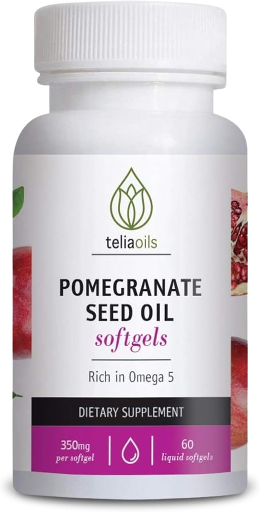Teliaoils Granatapfel-Ergänzung mit Leinöl – 60 Liquid Softgels – Kaltgepresstes Granatapfel-Sägeöl für Antioxidans & Haut-Unterstützung – Omega 5 & Polyphenole für Männer & Frauen