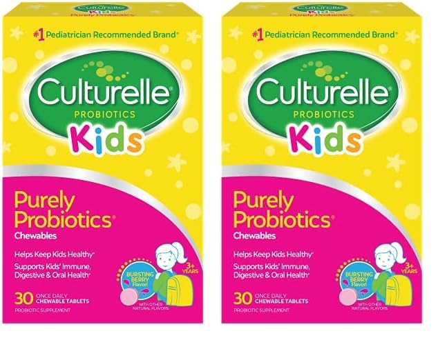 Culturelle Kids Chewable Daily Probiotic for Kids, Alter 3+, No.1 Pediatrician-Recommended Brand, Natural Berry, Daily Probiotics for Digestive Health, Oral Care & Immune Support, 2 Month Supply