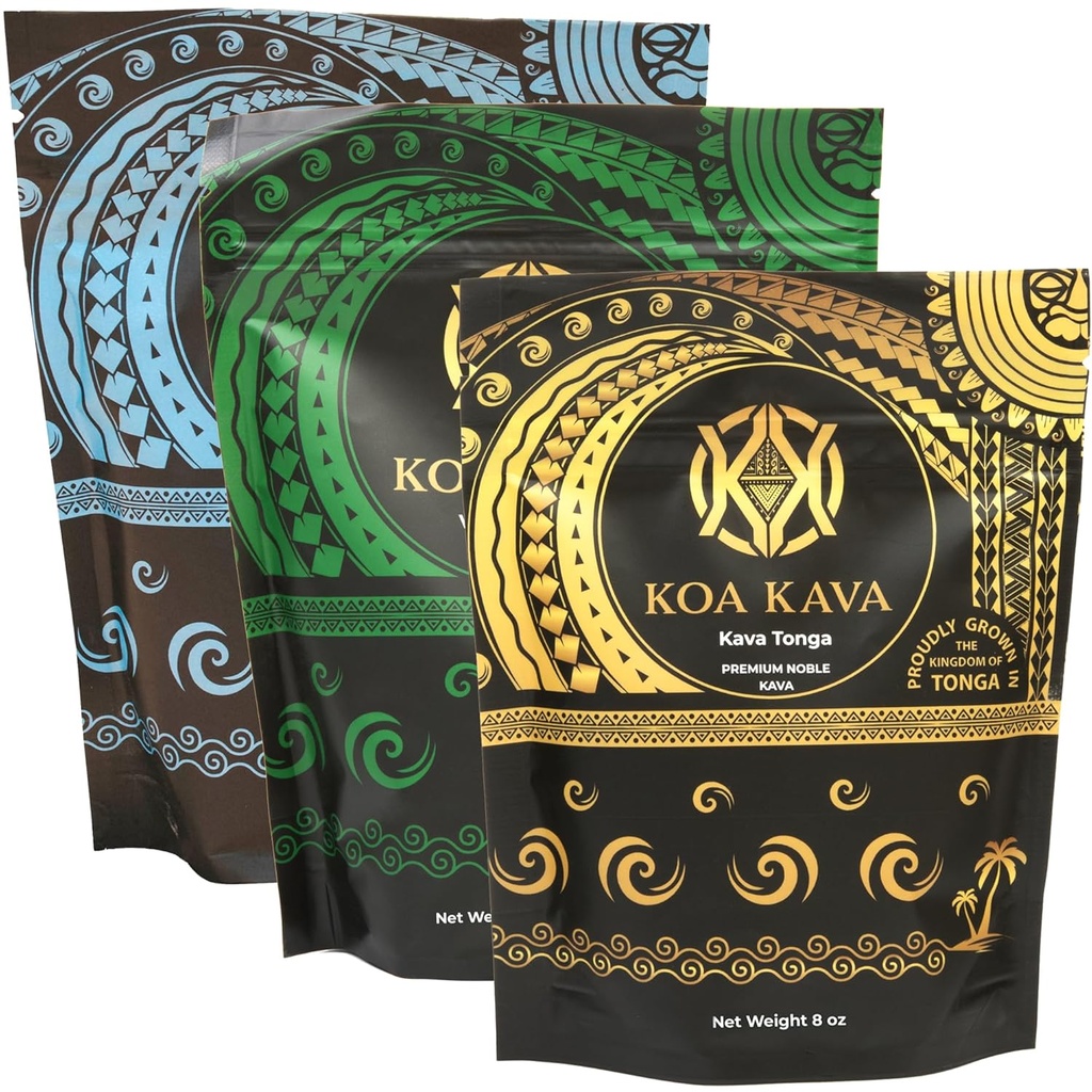 8 Unze Koa Kava Bundle mit Premium Tongan, Fijian Waka und Vanuatu Waka Kava Root Powder