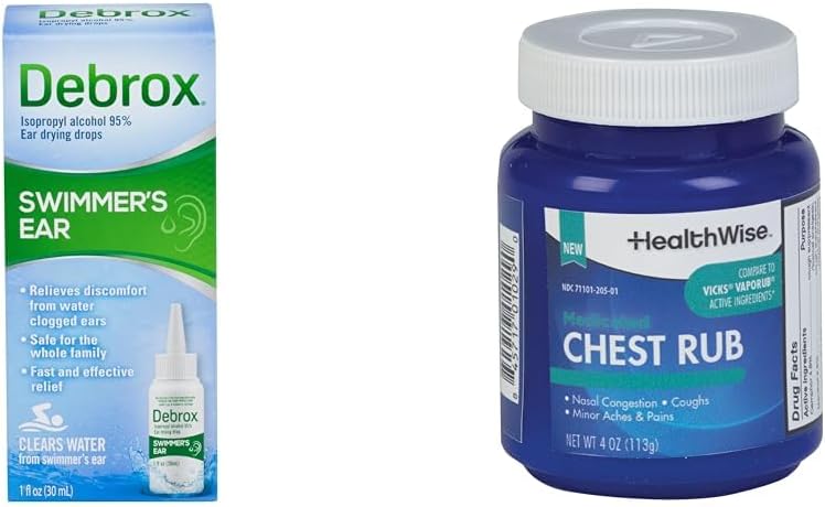 Debrox Swimmer's Ear Drops, 1 Fl Oz und HealthWise Medicated Chest Rub, 4 Unzen. Bund