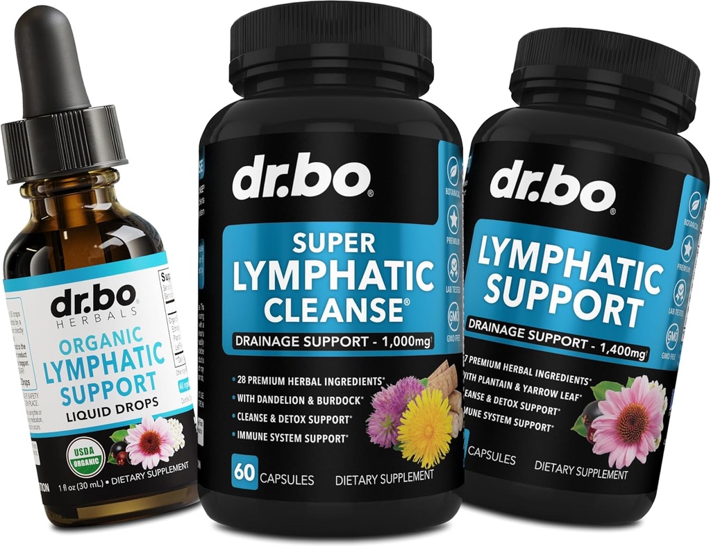 Suppléments de drainage lymphatiques Pills & Drops - Soutien Lymphatique Organique Drops Liquides Nettoyer Capsules avec Echinacea, Ginger, Dandelion, Supplément de racine rouge Lymph Node Nettoyer Système Drainage