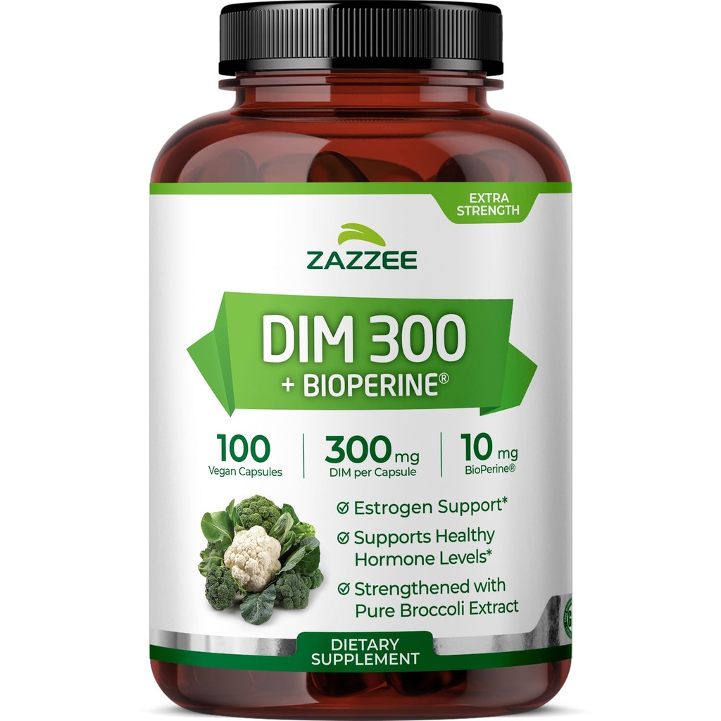 Zazzee DIM 300 mg pro Kapsel, 100 Count, Plus 10 mg BioPerine, Estrogen Balance, Hormonelle Akne, Menopause Unterstützung, Hormonal Balance, Diindolylmethan, Vegan, All-Natural, Non-GMO, Made in USA