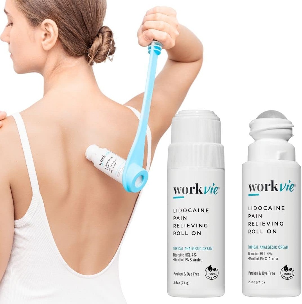 Lidocaine Pain Relief Roll Auf 2 Pack & Easy Reach Applicator Tool – Fast Acting Topical Lidocaine Maximale Stärke mit Arnica Montana & Aloe Vera für Muskeln, Gelenke, Rücken, Hals & Füße