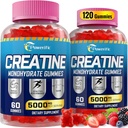 Gommies monohydratées de créatine pour hommes et femmes Gommies pré-entraînement avec Taurine, Vitamine B6 & B12 Monohydrate de créatine à croquer pour augmenter la force, l'énergie, l'endurance, le muscle, organique (2 paquets)