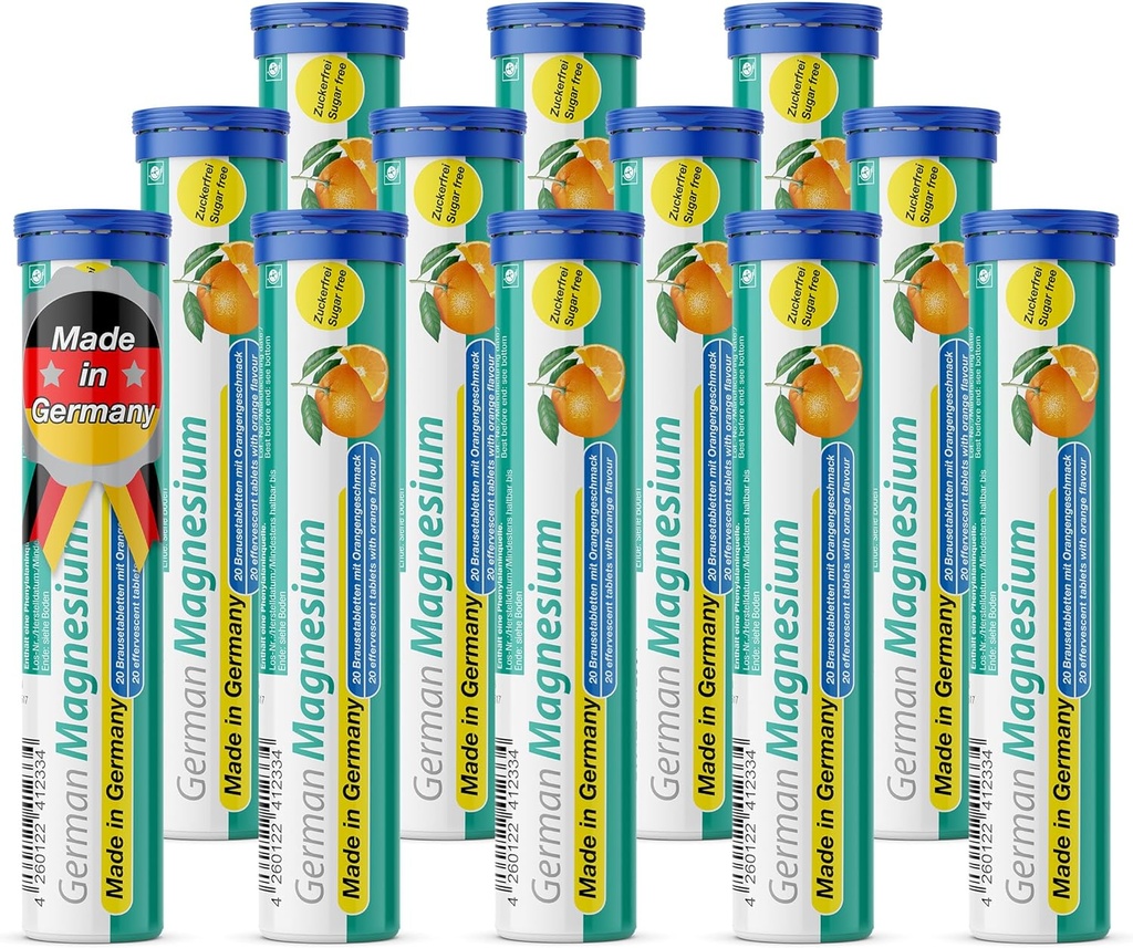 T&D Deutsche Magnesiumoxid-Ergänzung | Effervescent Tabletten | Orange Flavor – 200 mg Magnesium pro Portion | Zuckerfrei, Vegan Pharma – Made in Germany