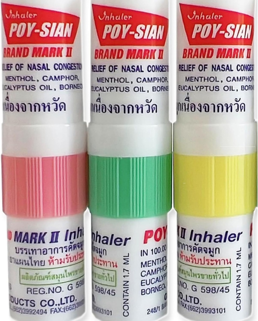 POY-SIAN Mark II Menthol Aromathérapie Inhalateur nasal, remède à base de plantes naturelles avec des huiles essentielles de refroidissement Poysian (paquet de 3)