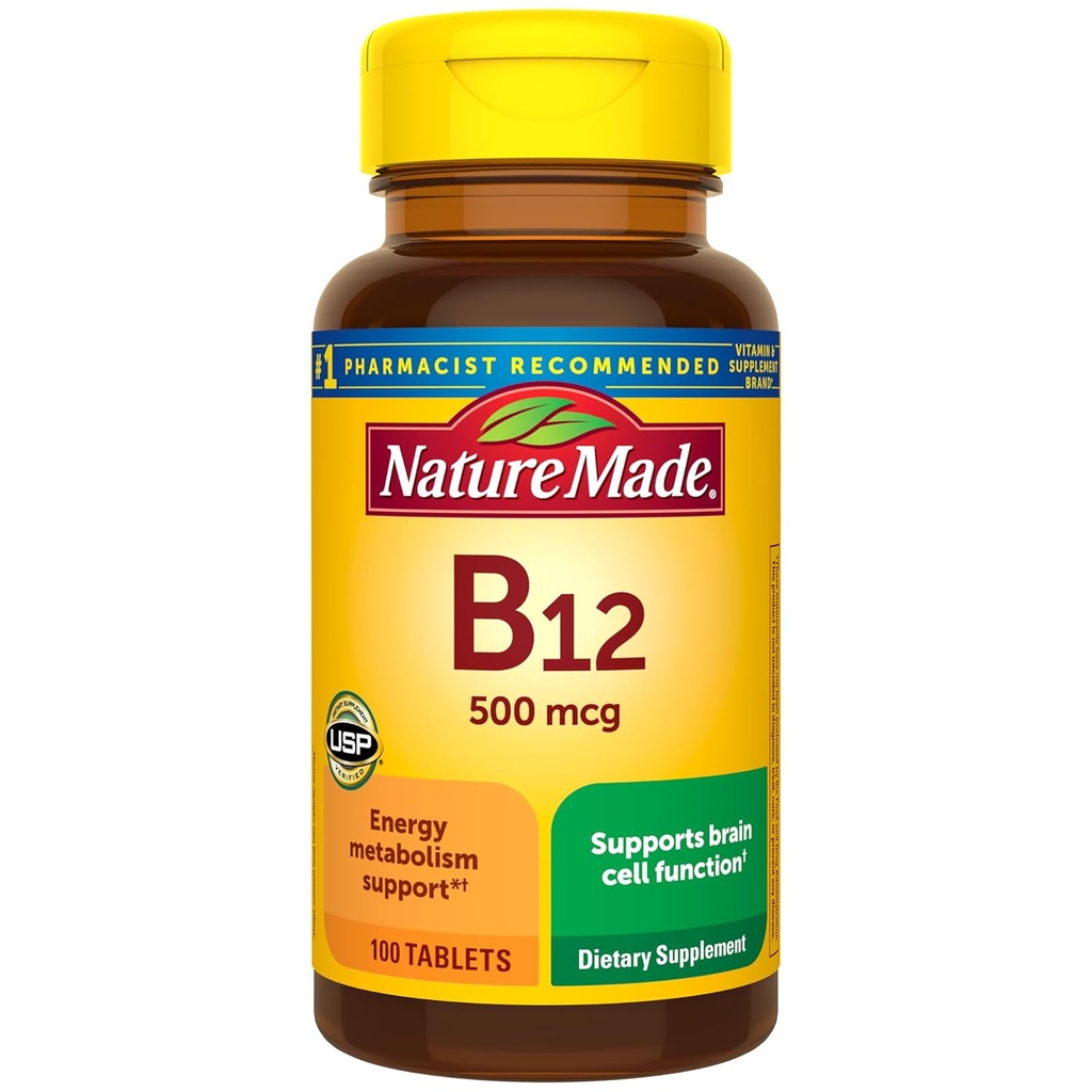 Nature faite de vitamine B12 500 mcg. Comprimés 100 Ct