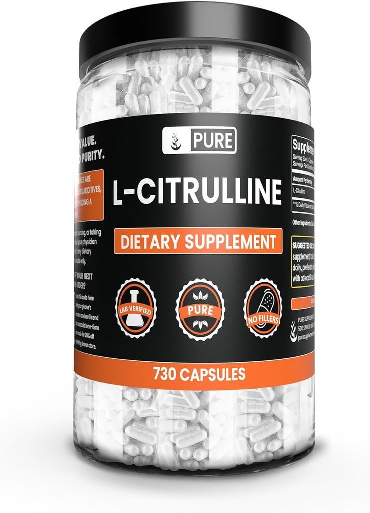Reine Original Zutaten L-Citrulline Keine Magnesium- oder Reisfüller, Immer rein, Lab verifiziert (730 Kapsel)