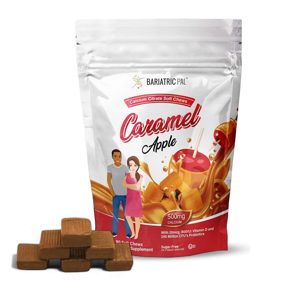 BariatricPal Sugar-Free Calcium Citrate Soft Chews | 500mg mit Vitamin D & Probiotics | Caramel Apple | 90 Count (1 Monat Versorgung)