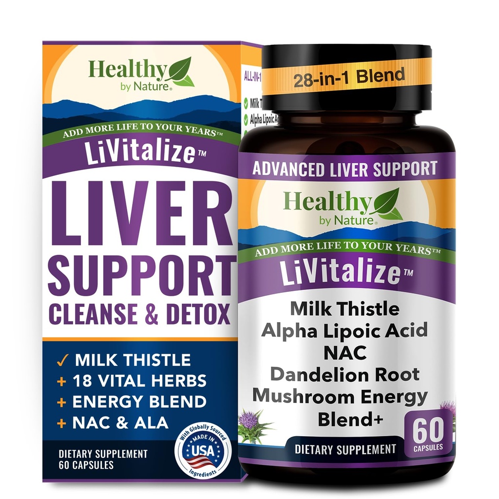Liver Cleanse Detox & Repair – 28-in-1 Liver Support - Milk Thistle Dandelion NAC Alpha Lipoic Acid Artichoke & Reishi Chaga Turkey Tail Mushroom – Active Liver Health Supplement, 1540mg (60 Kapseln)