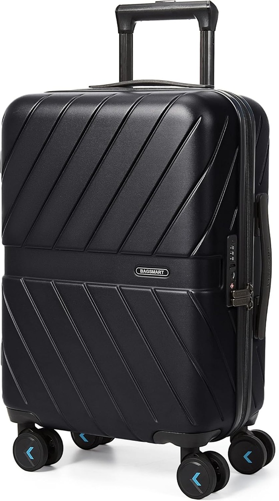 BAGSMART Carry On Gepäck 22x14x9 Airline zugelassen mit TSA Lock, 1OO% Polycarbonat Hardside Gepäck mit Spinner Räder, Durable Hard Shell Carry auf Koffer 20 Zoll Schwarz