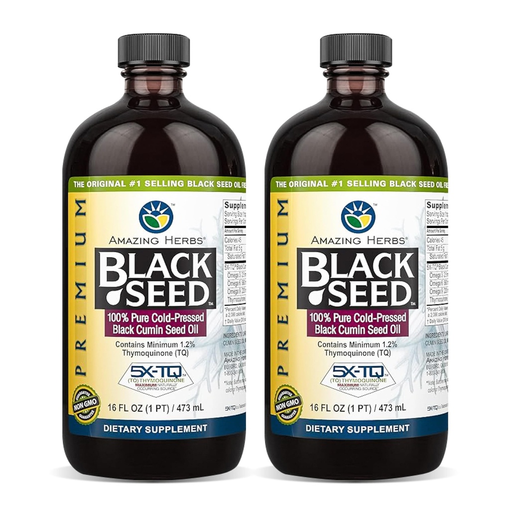 Erstaunliche Kräuter Premium Schwarzes Samenöl - Glutenfrei, Non GMO, kalt gepresst Nigella Sativa Aids in Verdauungsmedizin, Immununterstützung, Gehirnfunktion - 16 Fl Oz (Pack von 2)