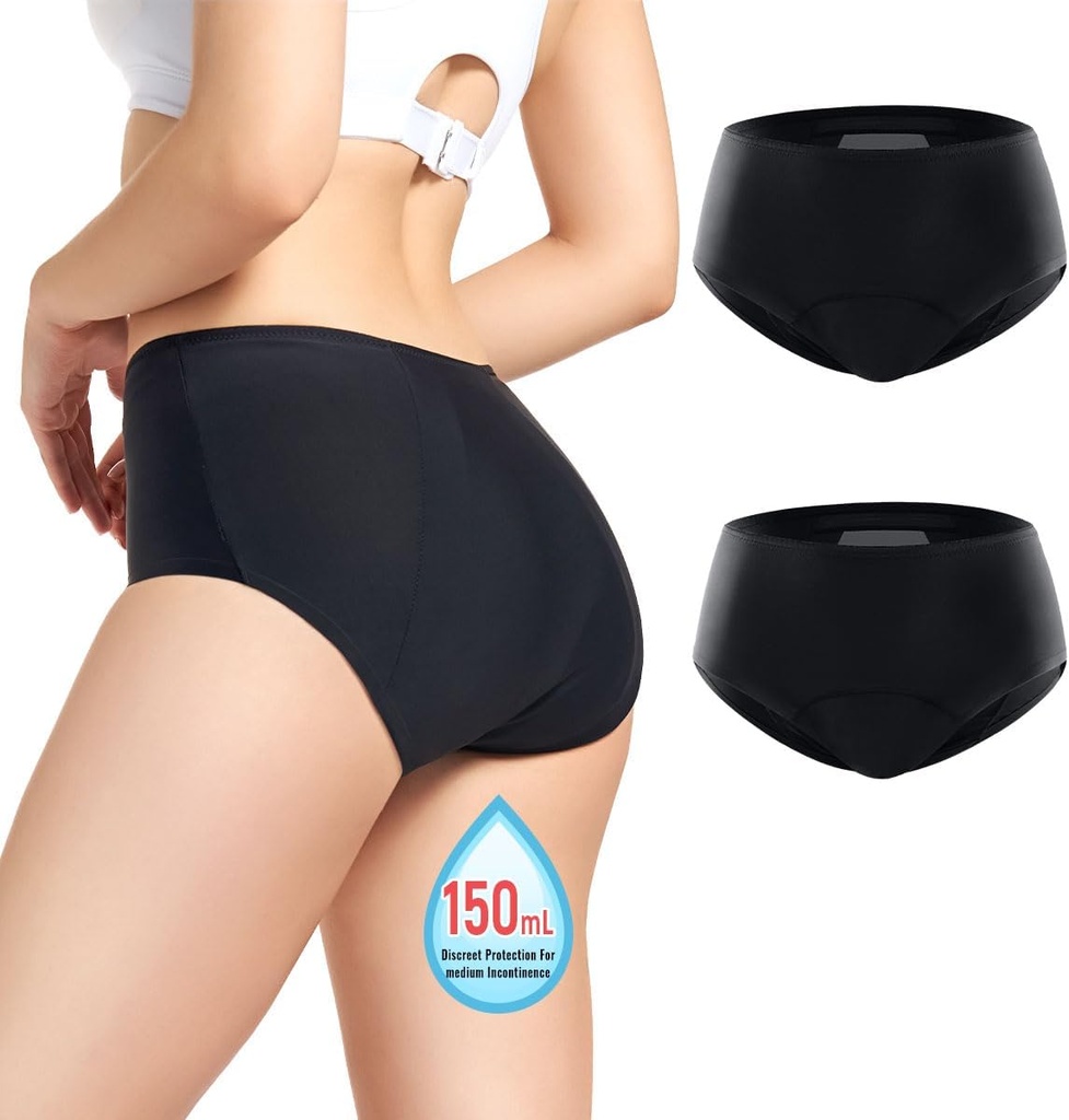 Soin Incontinence Sous-vêtements pour femmes 150ml Haute Absorbent fuite sous-vêtement Proof Femmes lavables Astuces pour femmes Incontinence Période postpartum Pantoufles de protection contre les fuites 2pcs-XL
