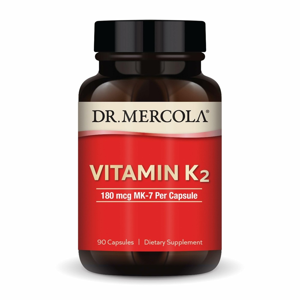 Dr Mercola Vitamine K2-180 mcg Vitamine K2 comme MK-7 - Soutient la santé artérielle et la santé cardiaque - Non-OGM, sans gluten et sans lait - 90 capsules (90 portions)