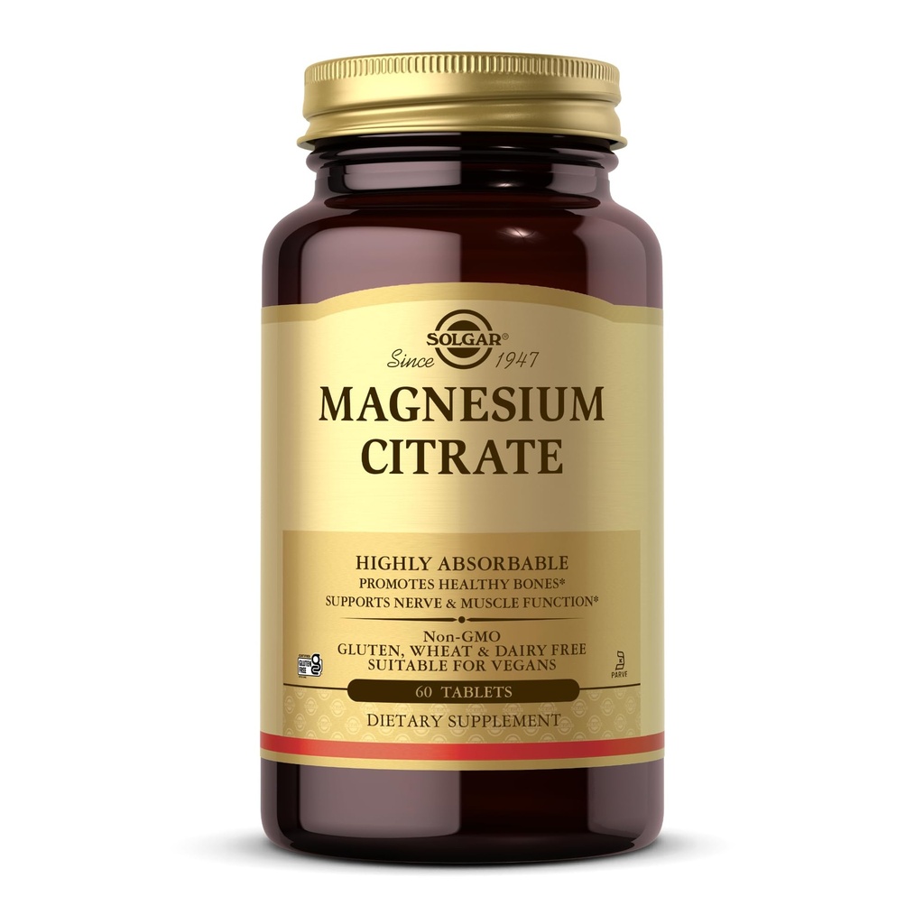 Solgar Magnesium Citrat - 60 Tabletten - Fördert gesunde Knochen, unterstützt Nerve & Muskel-Funktion - Highly Absorbable - Non-GMO, Vegan, Glutenfrei, Kosher - 30 Portionen