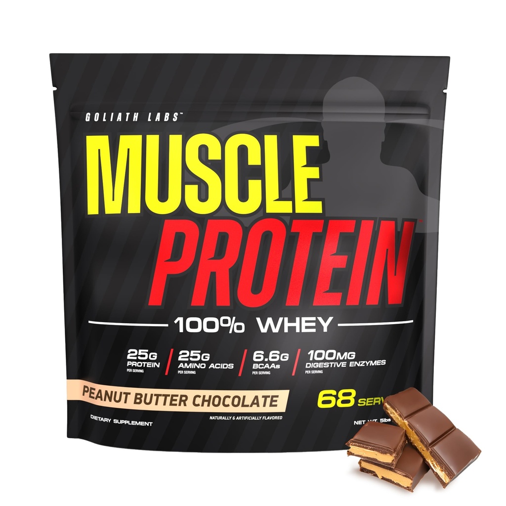COLOSSAL LABS Muscle Protein Whey Powder [5 lbs/Pack 1]– Kaltgefiltert, 25g reines Protein, 6.6g BCAAs (Packaging May Vary) (5 Pound (Pack of 1), Peanut Butter Chocolate)