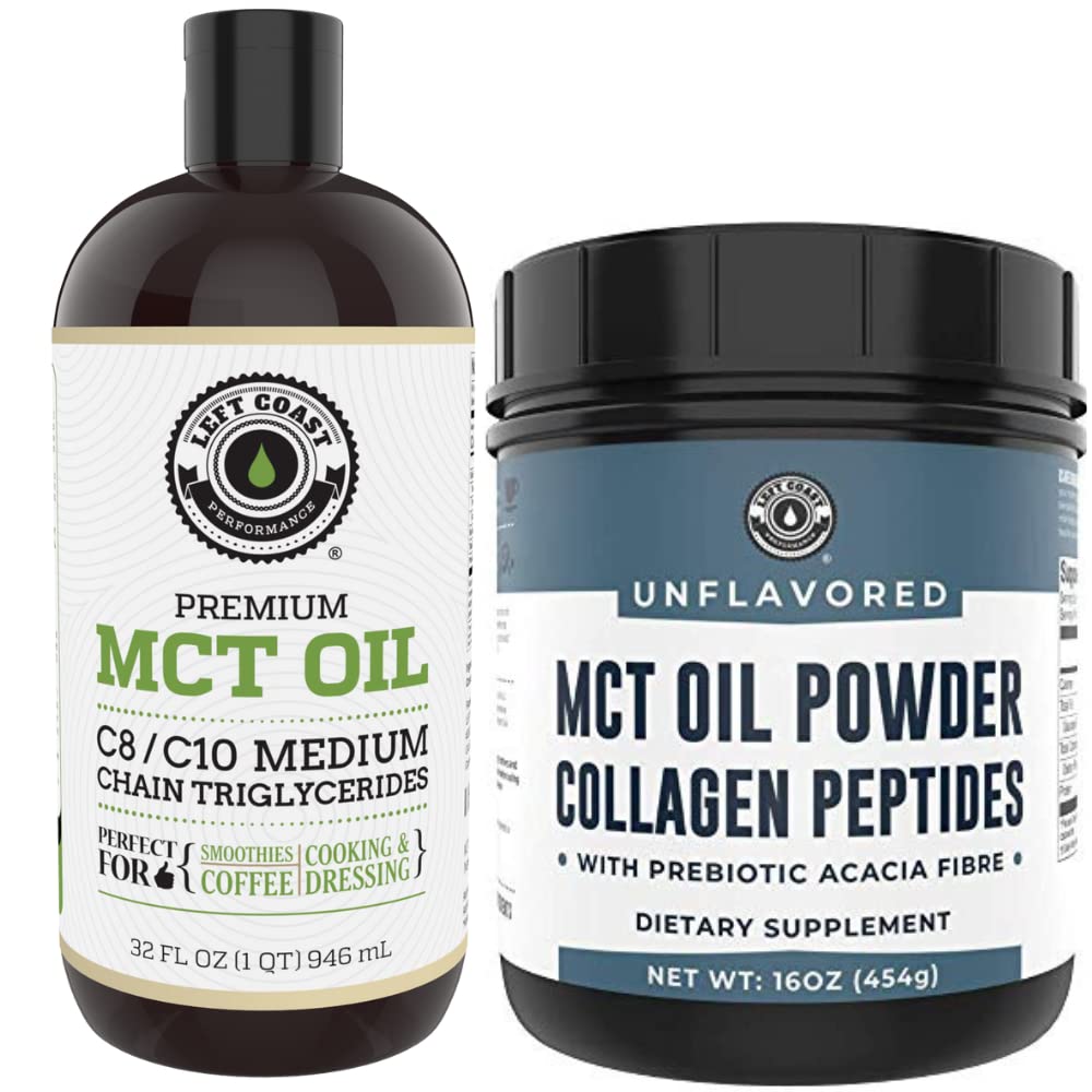 Left Coast Performance 32oz Premium MCT Öl und 16oz Unflavorhergesehene MCT + Collagen Pulver