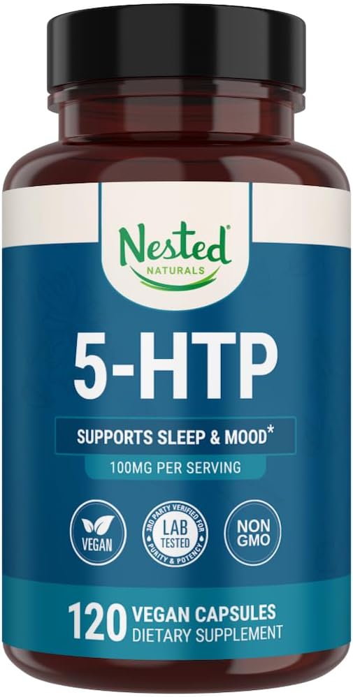 Nested Naturals 5-HTP 100 mg (5-Hydroxytryptophan) - Schlaf- und Stimmungsunterstützung - 5HTP Supplement für natürlich Sourced Serotonin - 120 Non-GMO, Vegan Capsules