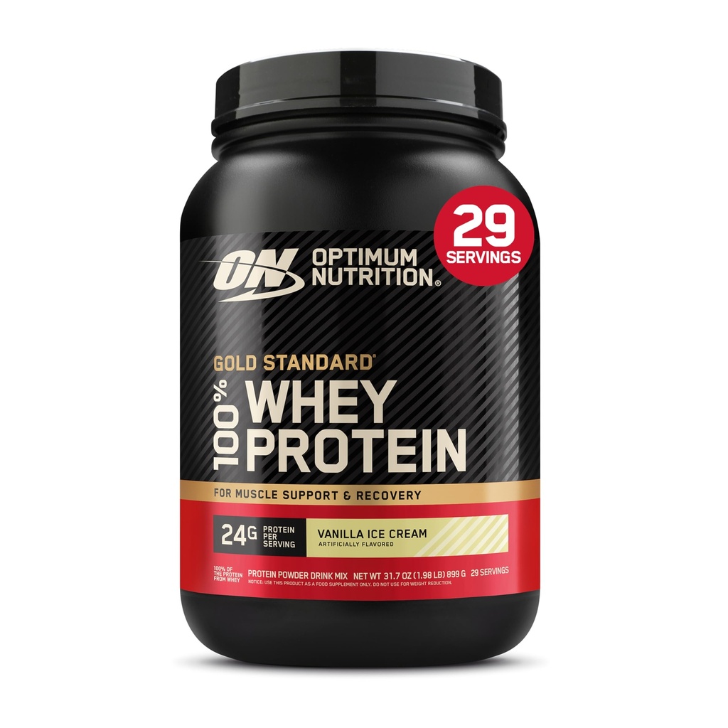 Optimum Nutrition Or Standard 100% poudre de protéines de lactosérum, crème glacée de vanille, 2 livres (emballage mai Vary)
